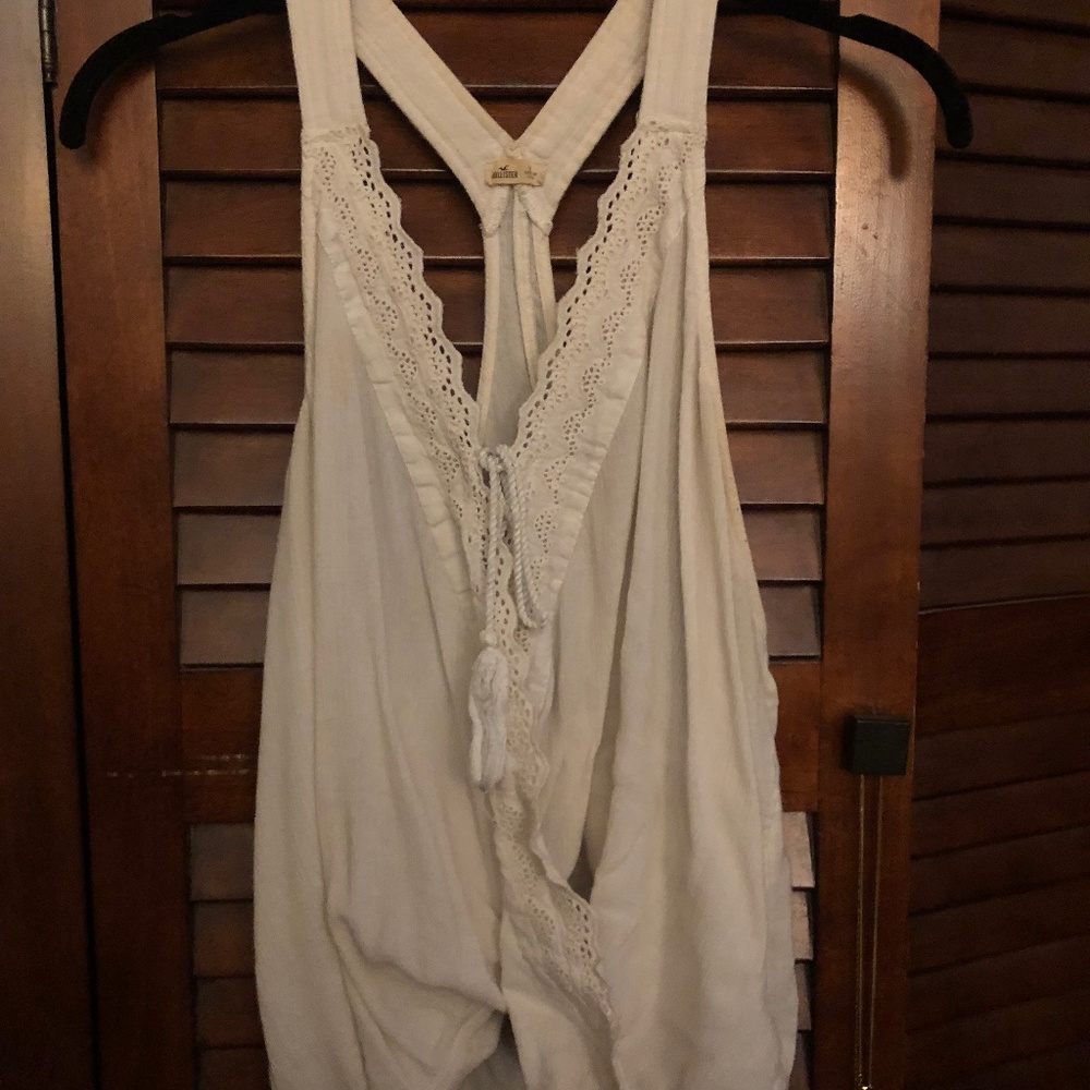 Wrap-front cream crochet racerback tank Hollister